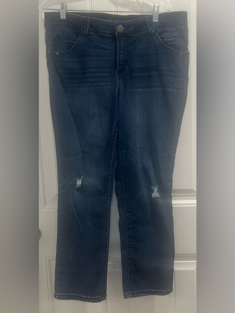 Democracy Straight Leg Dark Blue Distressed Jeans Size 16 W